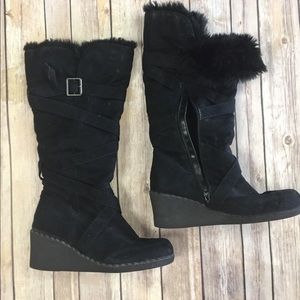 Wedge Boots with Faux Fur